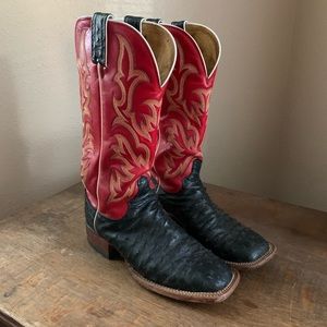 Black and Red Justin brand ostrich cowboy boots